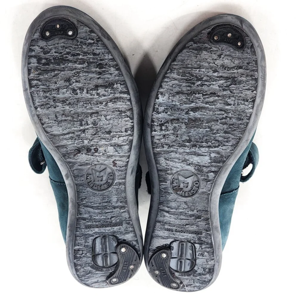 MEPHISTO Nyna Nubuck Leather Mary Jane‎ Shoes Flats Hook & Loop Blue